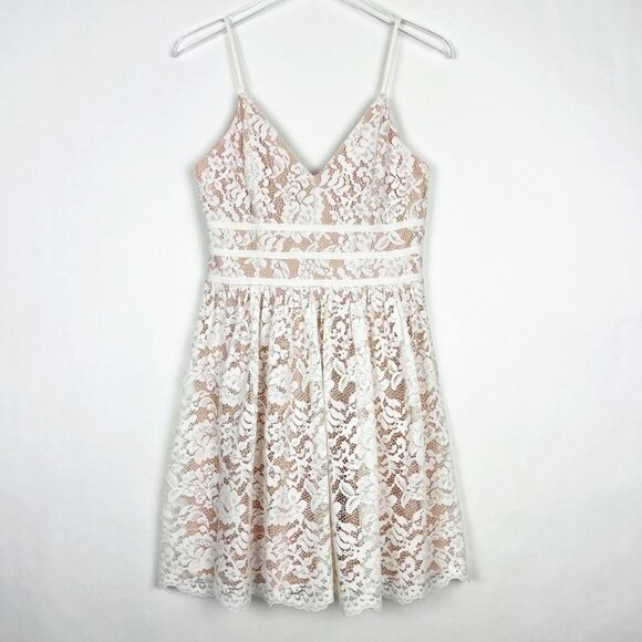 Lulus Dress Women's Medium White Wish Me Luxe Lace Skater Mini - Picture 14 of 15